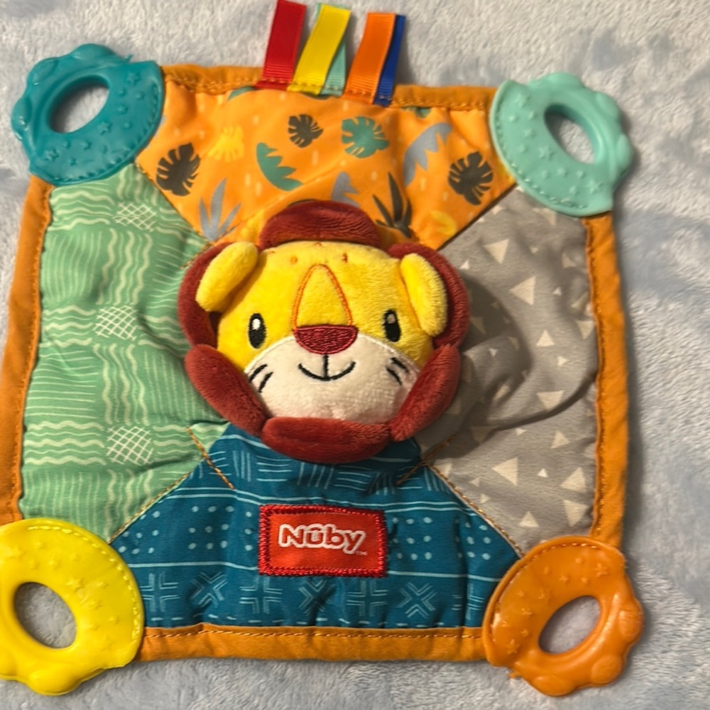 Orange and Blue Lion Activity Toy with Teething Rings